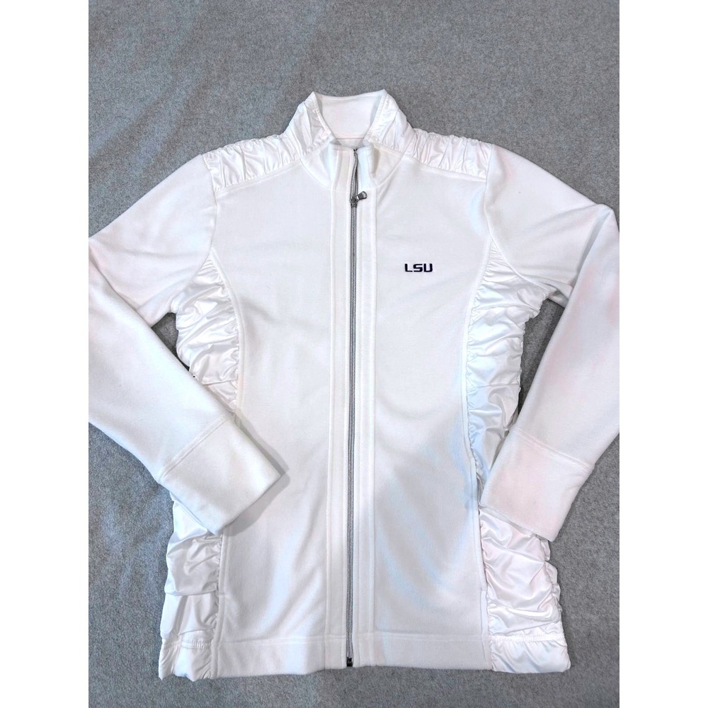 Cutter‎ & Buck Womens L LSU Tigers White Full Zip Fleece Jacket Embroidered Logo